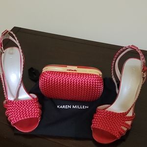 Karen Millen Pink Satin Shoes and Clutch